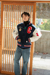 Grand Baseball Navy & White Unisex Varsity Jacket