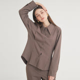 ウールストライプピンタックシャツ / Wool Stripe Pintuck Shirt (Brown)