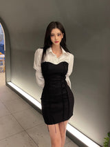 コルセットビスチェドレス/044. Corset bustier dress (black, gray)