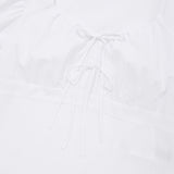 RIBBON SHIRRING SHORT SLEEVE BLOUSE [WHITE]