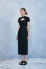 HIDE Slit Band Long Skirt (Black) (6570965958774)