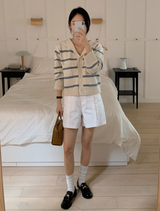 Sailor Collar Border Knit Cardigan (4color)