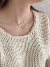 アイレットリボンパールネックレス / [925silver] Eyelet ribbon pearl necklace
