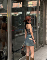 Cutting Lowrise Denim Miniskirt