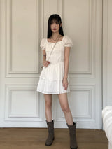 キュートストラップパフ半袖ミニワンピース / Cute Strap Puff Short Sleeve Mini Dress
