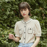 レースステッチパフブラウス/[LINE] Lace Stitch Puff Blouse