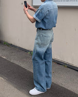 グラデーションデニムショートスリーブシャツ / GM Western Gradation Denim Short-Sleeved Shirt (M ~ L)