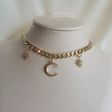 Moon and Star Bold Chain Choker - Gold