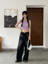 ユニークポケットロングワイドデニムパンツ/Clodi Unique Pocket Long Wide Denim Pants