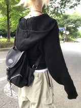 パンチングフードセミジップアップバルーンクロップニットウェア