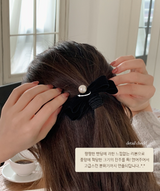 Velvet Ribbon Pearl Hair Tie