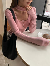 Square holy neck slim fit top