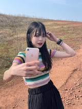 Pop stripe knit T 