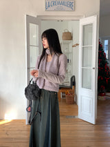 Elder Pintuck Pleated Long Denim Skirt