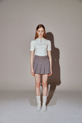 Heart Buckle Pleats Wrap Skirt Gray
