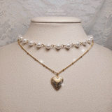  Heart Locket Layered Pearl Choker Necklace - Gold ver. (STAYC Seeun, Billlie Sheon Necklace)