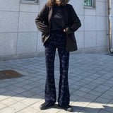 チェックフラワーブーツカットパンツ / flocking check flower boots cut pants (4649644032118)