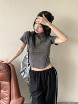 Raping Sporty cut half zip up short sleeve T-shirt