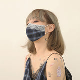 ネイビーチェックレースマスク / navy check lace mask (4539127955574)