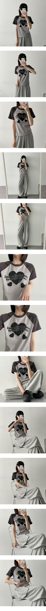 リトルビットハートラグランショートスリーブTシャツ / Little Bit Heart Raglan Short Sleeve T-shirt
