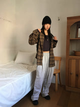 Gaten brushed check long-sleeved shirt