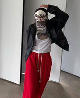 （UNISEX）グリッツボタンクロップレザーブルゾン