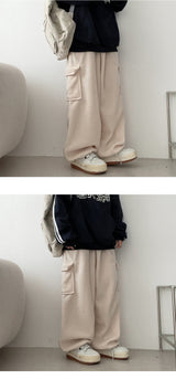 [Jogger, Wide Two-Way] パグフリースストリングビッグワイドカーゴパンツ