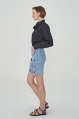 ストレートフィットチェリー刺繡クロップドデニムパンツ/ STRAIGHT FIT CHERRY EMBROIDERY CROPPED DENIM PANTS [6811]