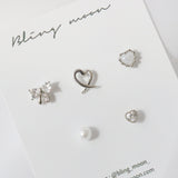 リボンパールピアスセット/[5 set] Ribbon Pearl Piercing Set