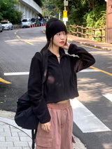 [MADE] Laco Basic String Semi-Crop Fleece Fleece Zip-up