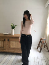 Minyu リボンストラップワンショルダーリブニット