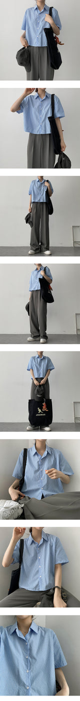 ぺニングストライプクロップドシャツ / Penning Striped Cropped Shirt Shirt