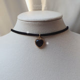 ブラックハートピアスアンドチョーカーネックレスセット / Black Heart Piercing and Choker Necklace Set