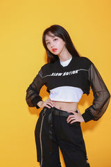 ミッションシースルークロップTシャツ/TOP(8193) motion see-through crop Tee