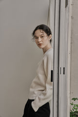 リブ Vニットトップス/RIBBED V-KNIT TOP_IVORY