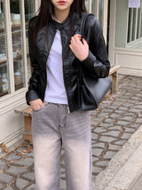 Biker Rider Short Leather Jacket (2color)