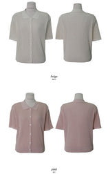 Dry Touch Collar Short Sleeve Knit Cardigan (4color)