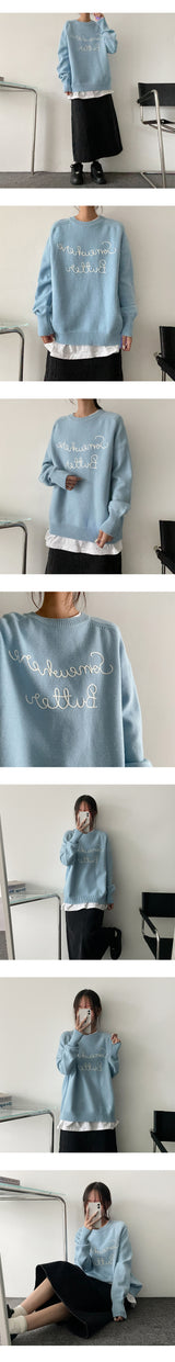 ベニン刺繍レタリングニット