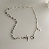 sspoi サージカルスティールトグルツーウェイパールゲストロックネックレス / sspoi Surgical Steel Toggle Bar Two-Way Pearl Guest Look Necklace