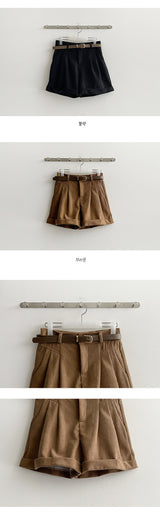 [Belt set!] ダムピンタックコーデュロイロールアップショーツ