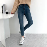 Whiskered Two-Button High Waist Skinny Jeans