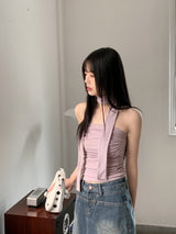 メイチフェスティバル タイシャーリングクロップタンクトップマフラーセット / [Muffler Set] Meichi Festival Tie Shirring Crop Tank Top