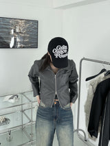 two-way crop leather jacket [2color]