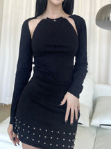 チェーンスリットバックレスT/761. Chain slit backless T (2color)