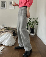 ソフトグレーワイドデニムパンツ/Soft Gray Wide Denim