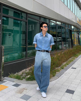 グラデーションデニムショートスリーブシャツ / GM Western Gradation Denim Short-Sleeved Shirt (M ~ L)
