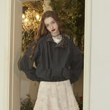 Shirring Short Windbreaker (Black) (6681246171254)