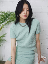 ウェービングパターン半袖ニット/WEAVING PATTERN SHORT SLEEVE KNIT TOP MINT (6586891305078)