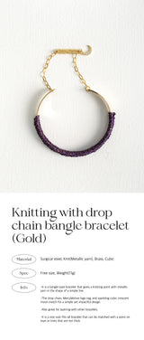 ニッティングウィズドロップチェーンバングルブレスレット/Knitting with drop chain bangle bracelet (Gold)