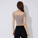 プレーン オフショルダー クロップ Tシャツ / TOP(9393) Plain Off Shoulder Crop Tee